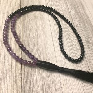 108 6MM Amethyst Bead Mala with Onyx & Silk Tassel